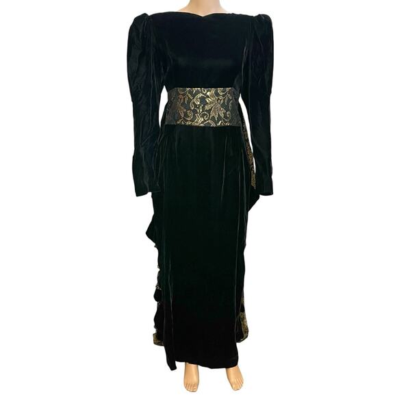 80s VTG Jessica McClintock Velvet Victorian Gown Medium Lace Formal Holiday - Picture 2 of 11